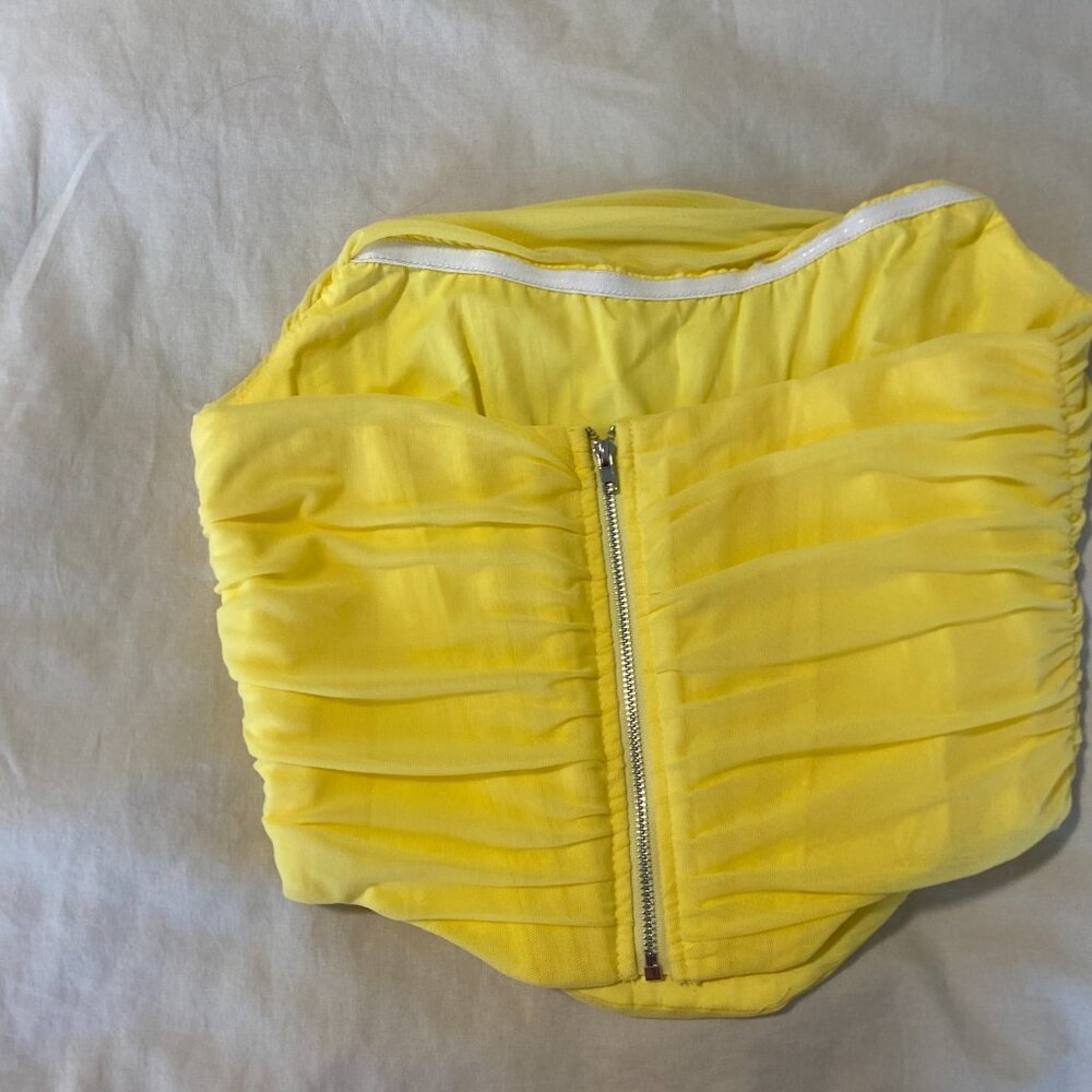 Strapless Yellow Ruched Crop Top - Picture 7 of 11